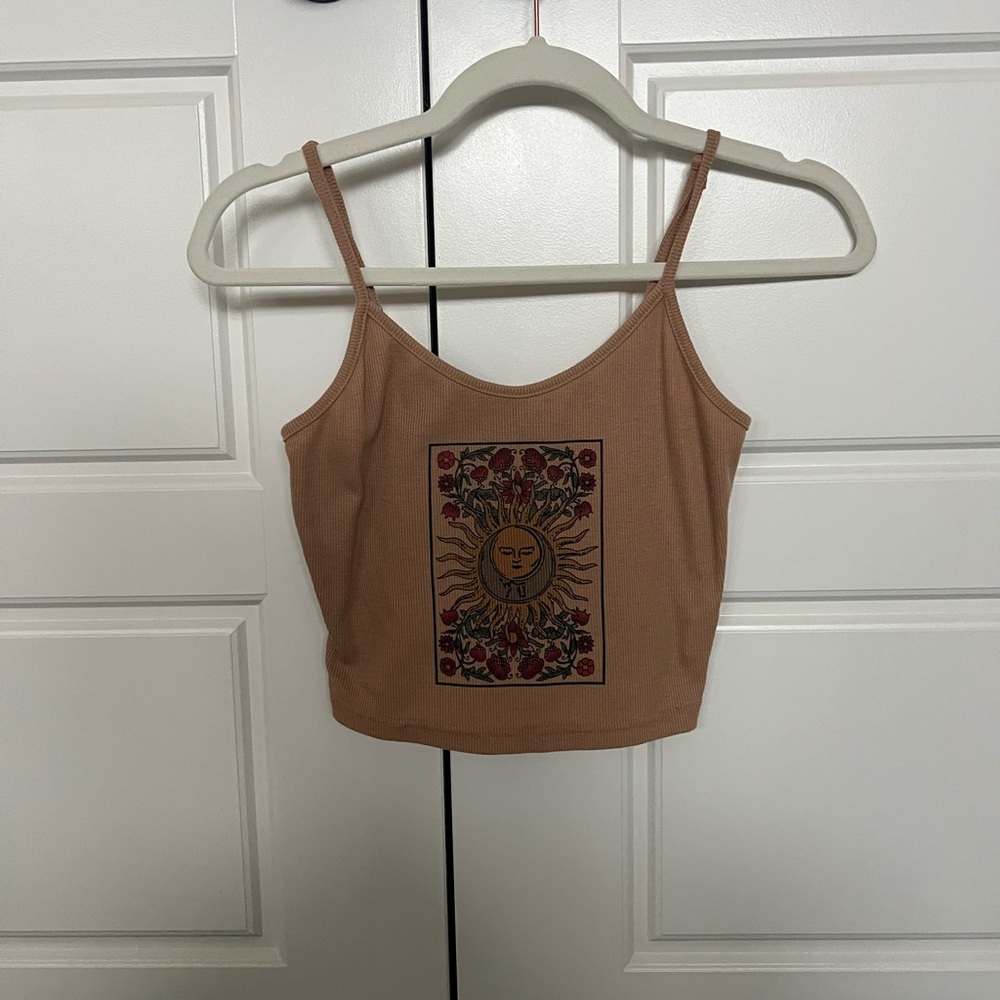SHEIN Tan Sun and Floral Graphic Crop Top size S